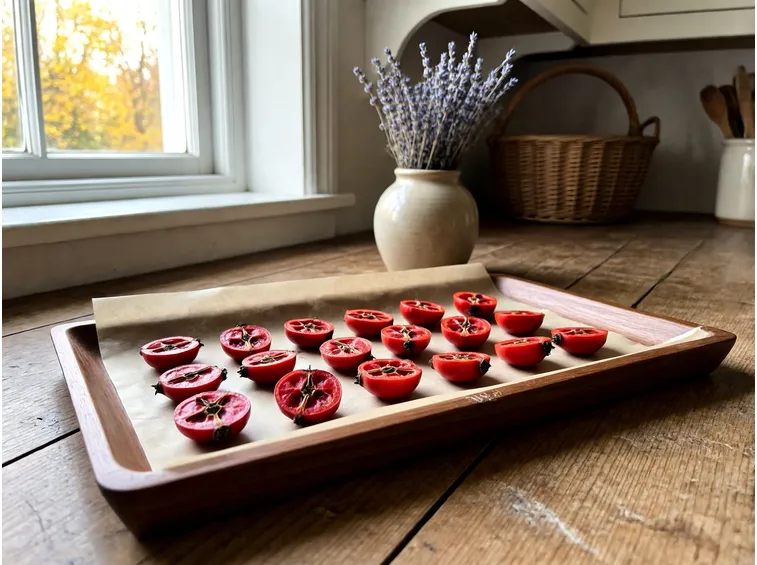 Essiccare le bacche di rosa canina all'aria o in forno a bassa temperatura