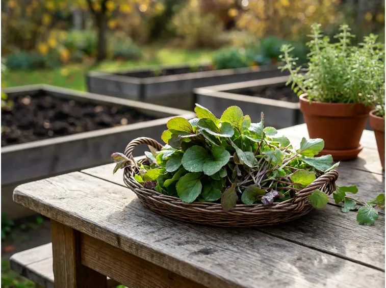 Raccolta scalare e valerianella fresca in insalata