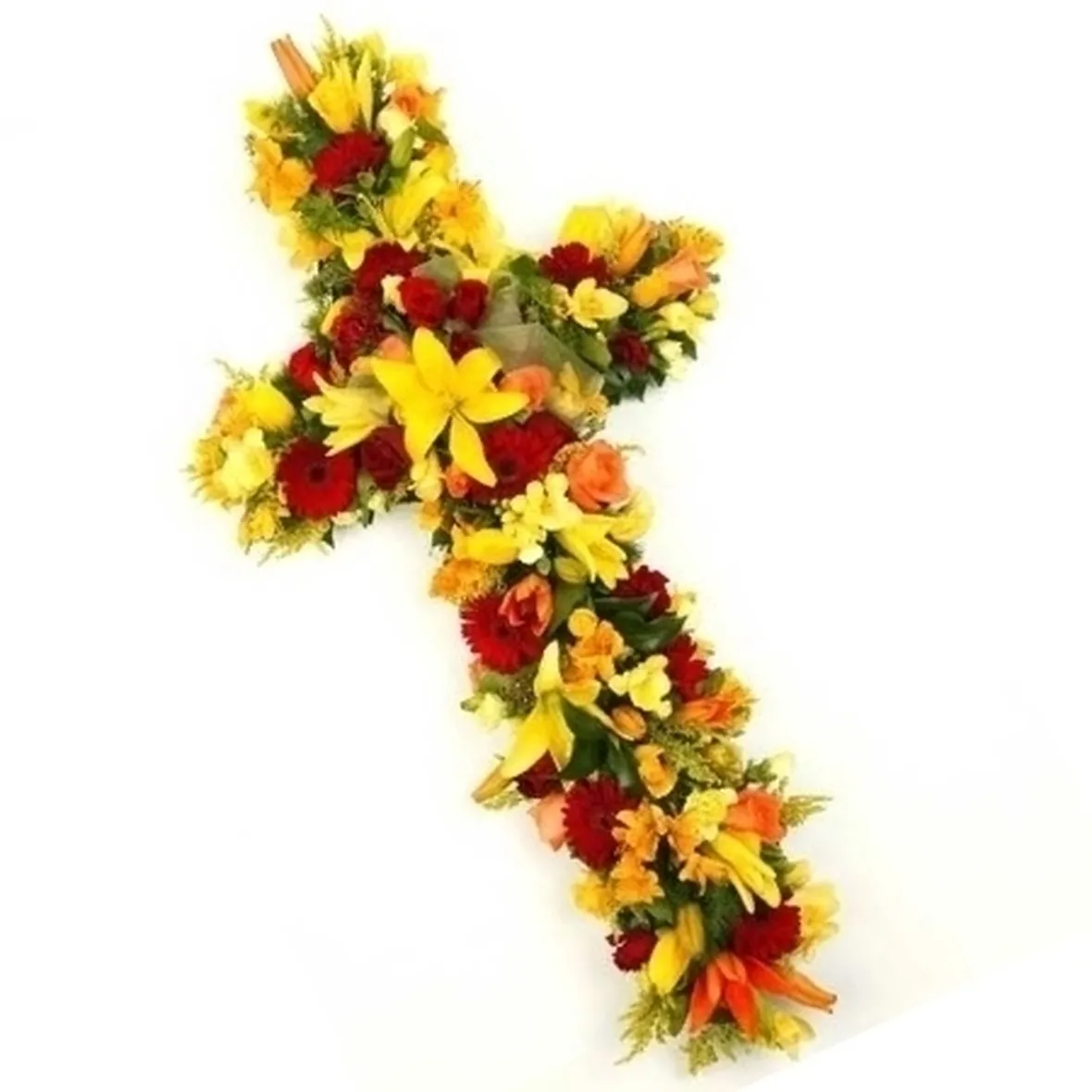 croce funebre con tre rose bianche