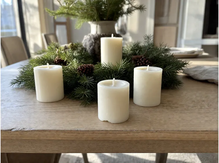 Le quattro candele e le decorazioni naturali