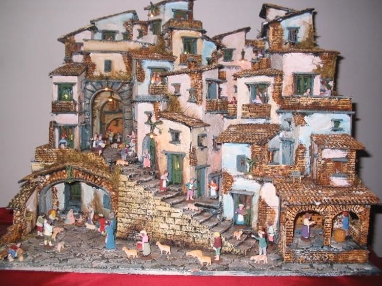 Presepe In Sughero Napoletano Completo Di Luci Nativita Presepi